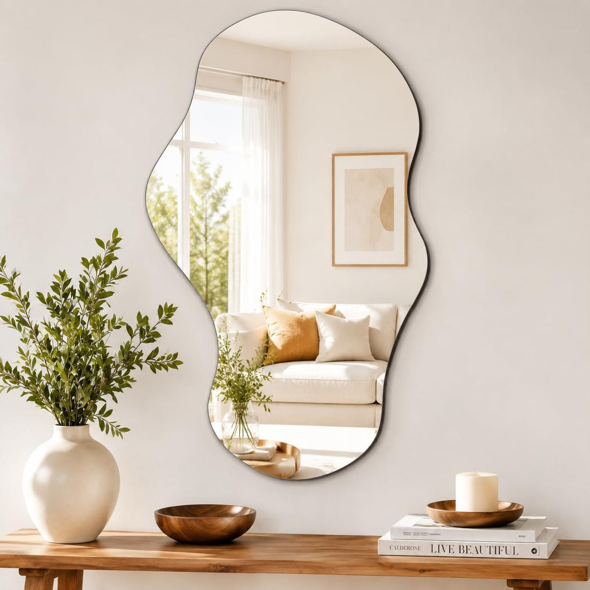PERFNIQUE Irregular Wall Mirror Asymmetrical Mirror, 43''x24'' Decorative Modern Wall Decor for Bathroom Bedroom Living Room Entryway, Cloud Frameless, Wall Mounted(43''x24'', Cloud)