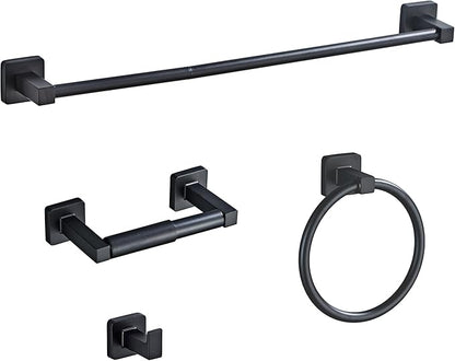 Matte Black Bathroom Hardware Set 4 Pieces, Bathroom Accessories Set Stainless