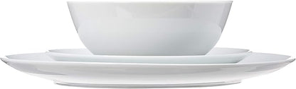 Amazon Basics Dinnerware Set, Microwave and Dishwasher Safe, Service for 6, 18-Piece Complete Kitchen, Plates, Dishes, Bowls, White Porcelain Coupe