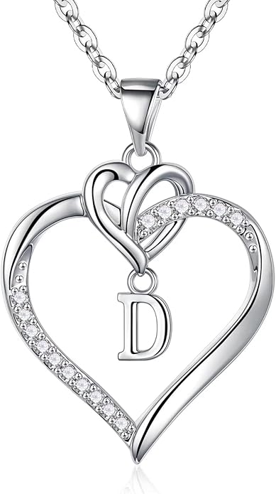 STORUP Heart Initial Necklaces for Women Girls, 14K Gold Plated Cubic Zirconia Heart Initial A-Z Pendant Necklace Dainty Heart Necklaces for Women Teen Girl Jewelry Birthday Gifts