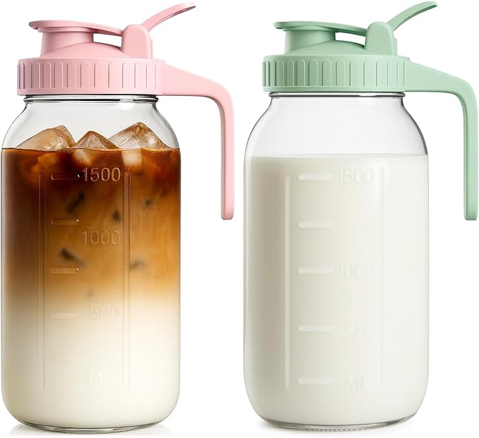 2 Pack - 64oz Glass Breast Milk Pitcher - Wide Mouth
