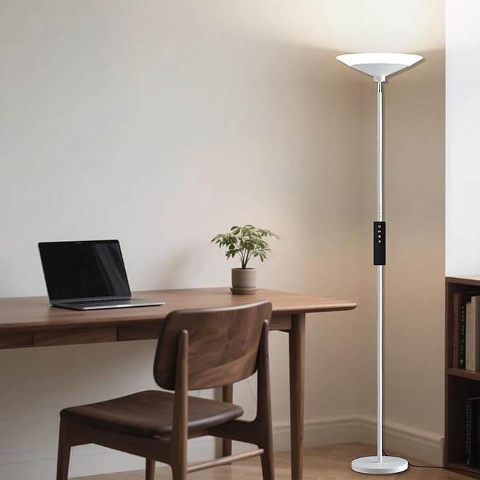 SIBRILLE White Torchiere Floor Lamp - 30W Dimmable LED Standing Lamp
