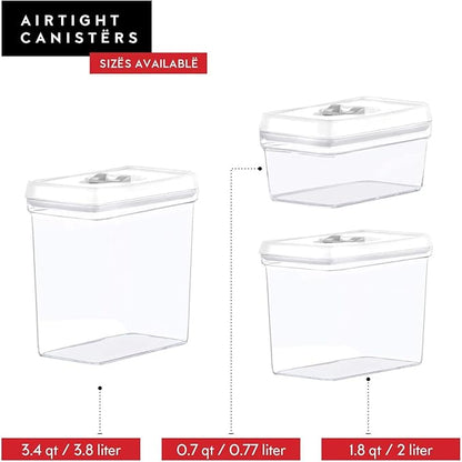 DWËLLZA KITCHEN Airtight Food Storage Containers - Pantry Snacks Kitchen Container, Baking Supplies, 4LB Sugar & Flour Canister - 4 Pc Set All Same Size - Clear Plastic BPA-Free - Keeps Fresh & Dry