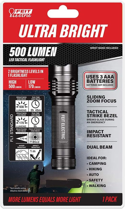 Feit Electric LED Tactical Flashlight - Aluminum Alloy - Zoomable Strike Bezel| Requires
