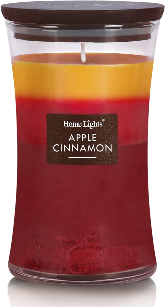 HomeLights 3-Layer Candles for Home Scented, 21.52 OZ Natural Soy Wax Scented Candles Burns Up to 100 Hours, Large Jar, Apple Cinnamon