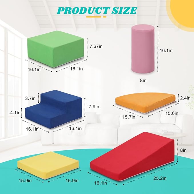 6-Piece Set Baby Foam Climbing Blocks for Toddlers - Baby Climbing Toys for Toddlers Indoor - Kids Soft Play Climbing for Toddlers - Velvet Foam Play Gym Playtime Corner Climber