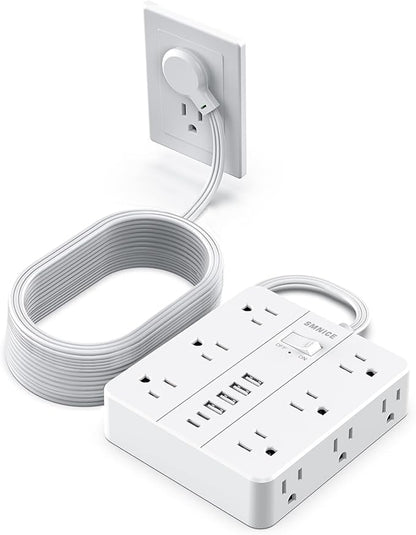 Power Strip Surge Protector 20ft Extension Cord, SMNICE Flat Plug