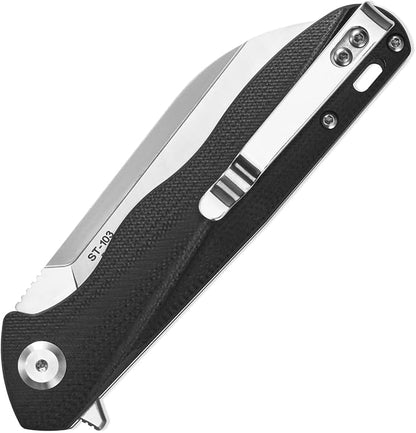 Sitivien ST103 Folding Knife, D2 Steel Blade+G10 Handle Pocket Knife, EDC Tool Knife for Outdoor, Camping, Hunting, Survival (Black)