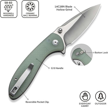 CIVIVI Faeger Pocket Folding Knife for EDC, 2.98" Swedish 14C28N Blade G10 Handle, Reversible Clip for Men Women Outdoor Carry C24031-3 (Natural)