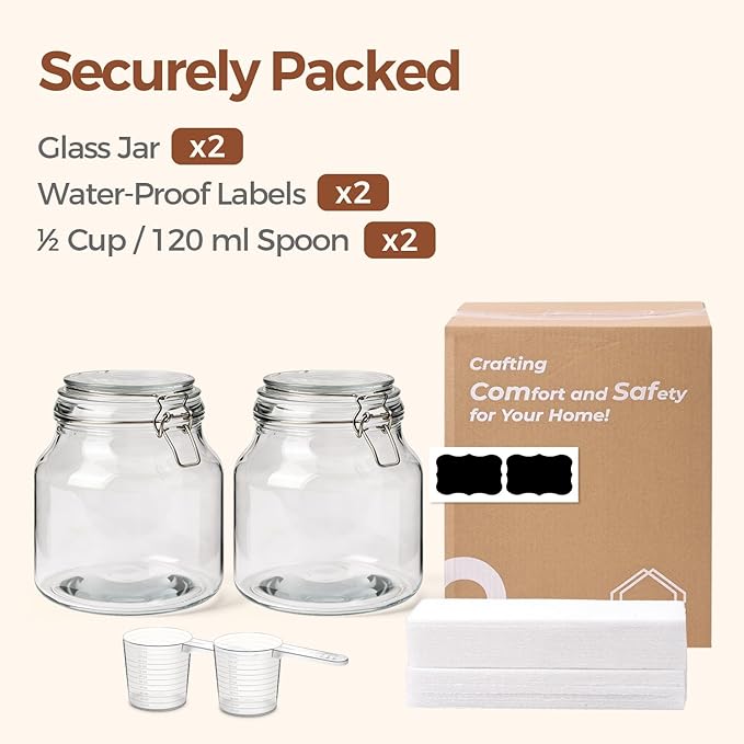 ComSaf 2-Pack 74oz Wide-Mouth Glass Jars
