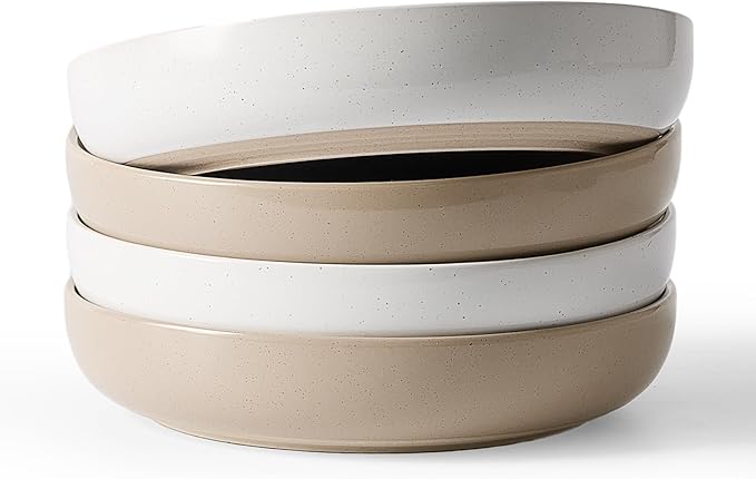 famiware Milkyway 33 oz Bowl Set, Pasta Bowls Set of 4, Salad Bowls, Double Reactive Glaze, Sturdy & Stackable, Ideal for Housewarming, Festivals, White & Cinnamon Brown