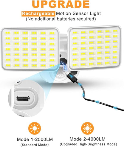 Rechargeable Battery Motion Light, 2500LM & 4000LM Dual Modes Motion Sensor
