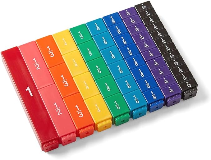 hand2mind Rainbow Fraction Tower Cubes, Montessori Math Materials, Fraction Manipulatives, Unit Fraction, Fraction Cubes, Math Manipulatives for Elementary School, Homeschool Supplies (15 Sets)