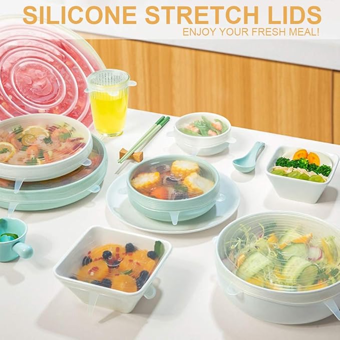 LELE LIFE 4 Pack Same Size Silicone Stretch Lids, Thicker Reusable Sturdy