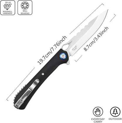 Sitivien ST145 Folding Pocket Knife,14C28N Steel Blade,G10 Handle EDC Tool Knife for Outdoor Survival,Camping,Hiking,Hunting(Black) …