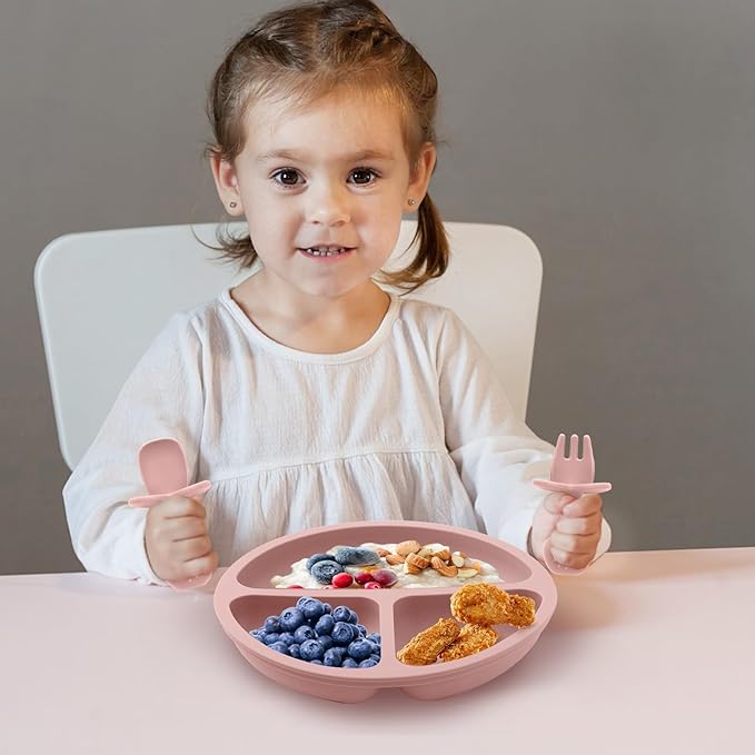 Eascrozn Silicone Feeding Set, 2 Pack Divided Toddler Plates