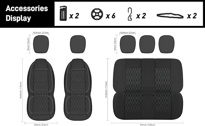 CAROMOP Faux Leather Car Seat Covers Full Set,Luxury and Comfortable Covers for Cars,Split Bench Compatible Car Interior Covers,Universal Fit for Suvs,Vans,Trucks,Airbag Compatible(5-Seat Black/Grey)