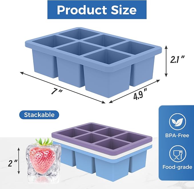 mossime Large Ice Cube Molds: 3pack Square Whiskey Silicone Ice Cube Trays