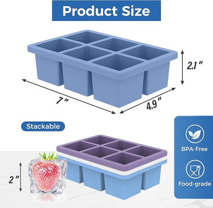 mossime Large Ice Cube Molds: 3pack Square Whiskey Silicone Ice Cube Trays