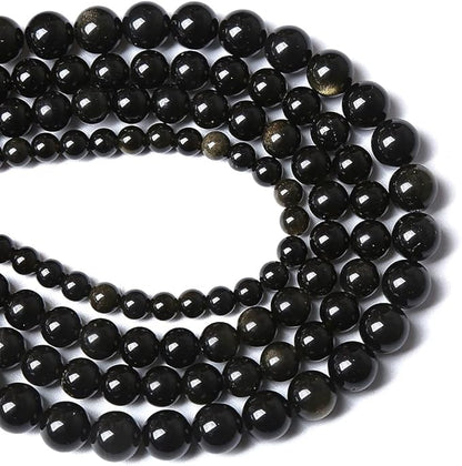 12MM 32PCS Natural Stone Golden Obsidian Loose Spacer Beads for Jewelry Making DIY Bracelet