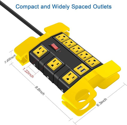 Heavy Duty Power Strip with USB, Workshop 8 Outlet Surge Protector 2700 Joules