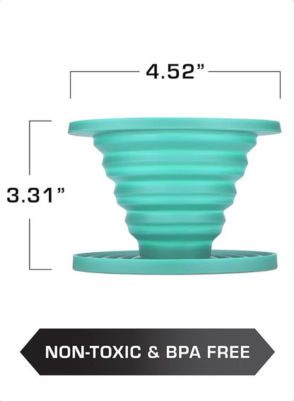 COLETTI Sierra Camping Pour Over Coffee Dripper ??Collapsible Pour Over Coffee Dripper ??Includes Pack of Paper Filters [Teal, Pack of 2]