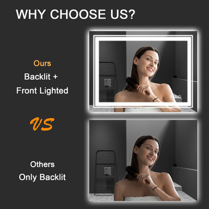 Snowdool 23x35 LED Bathroom Mirror with Front and Backlight, Dimmable Lighted Bathroom Vanity Mirror with Anti-Fog, Memory Function,Tempered Glass(Horizontal/Vertical) | Front and Backlit, Dimmable, Anti-Fog, Tempered Glass