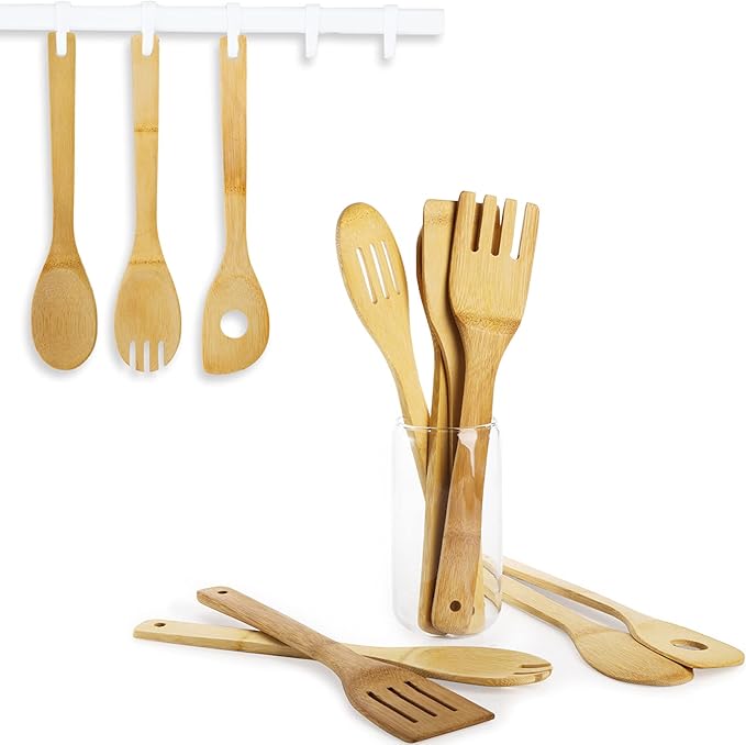 DEAYOU 16 PCS Bamboo Kitchen Utensils, Wood Spoons Spatula Set