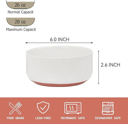 GZG 6 Inch Ceramic Cereal Bowls Set of 4, 28oz Large Soup Salad Pasta Bowls, Porcelain Oatmeal Bowl for Kitchen, Microwave & Dishwasher Safe
