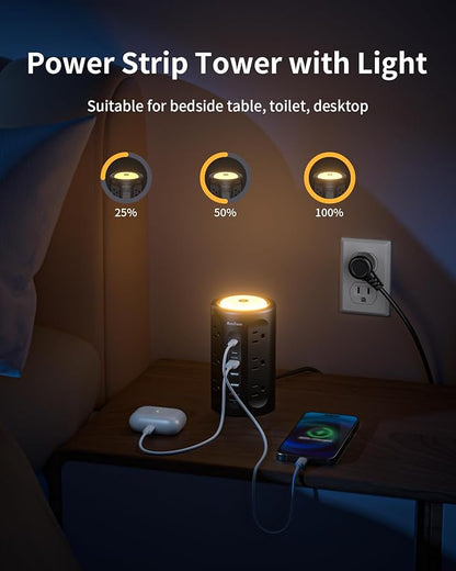 AnnTane Power Strip Tower with Night Light, Power Strip Surge Protector with