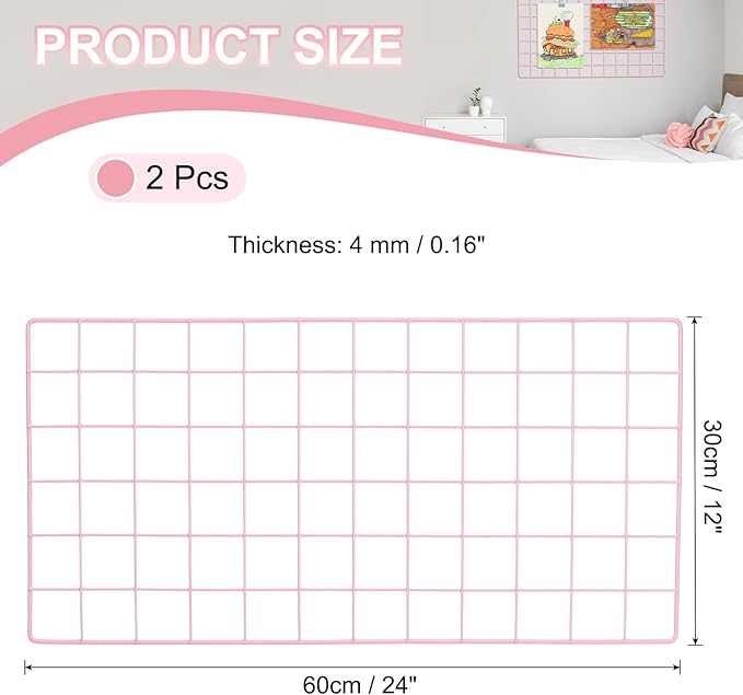 PATIKIL 24"x12" Wire Grid Panel, 2 Pack Board Photo Pictures Memo Display Grid