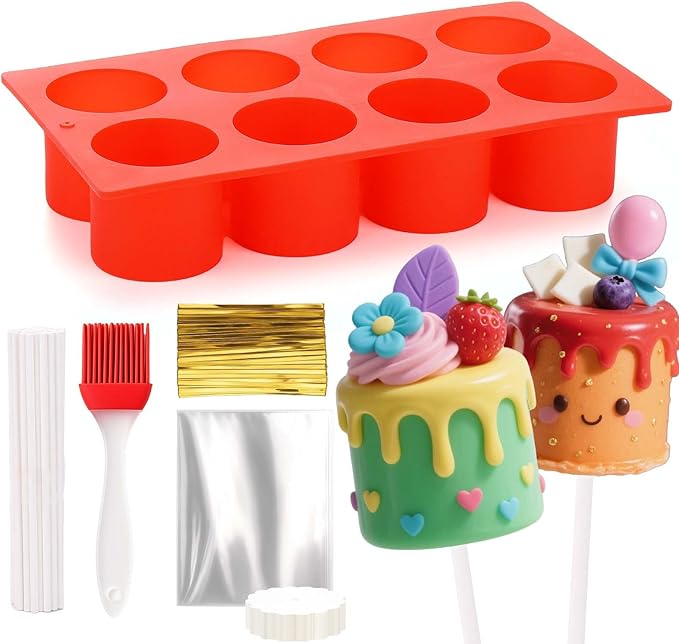 Juome Circle Cake Pop Mold Kit, 8 Cavities Cakesicle Molds Silicone
