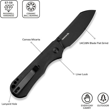 CIVIVI Crabby Pocket Knife, EDC Folding Knife for Men Women with Swedish 14C28N Blade Contoured Micarta Handle, Designed by Ken Onion Jr. C24055-3