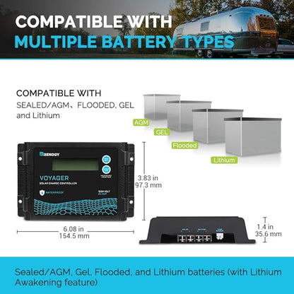 Renogy Voyager 20A 12V/24V PWM Waterproof Solar Charge Controller w/ LCD Display