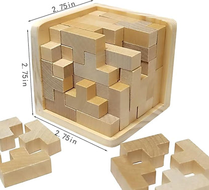 3D Wooden Brain Teaser Puzzle Cube Wooden Puzzles T-Shaped Jigsaw Logic Puzzle Game Puzzles Educational Toy for Kids and Adults (Natural)