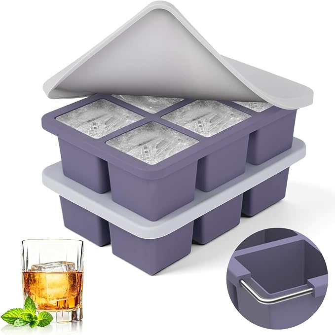 mossime Silicone Ice Cube Tray: 2pack Square Whiskey Large Ice Cube Molds