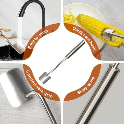 2025 New Long Handle Stainless Steel Corn Stripping Tool, Easy Clean Corn Cob Peeler Corn Peeler Tool, Corn Peeler Stainless Steel Splitter Tool Suitable for Home Kitchen (A-2Pcs)