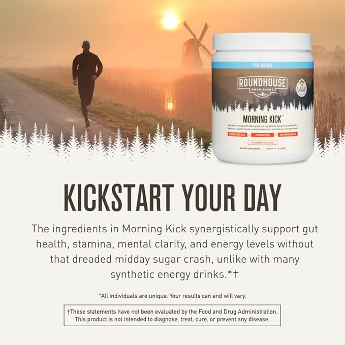 ROUNDHOUSE PROVISION Morning Kick, Zero Sugar Greens Superfood Powder Supplement with Ashwagandha, Collagen, Probiotics, Debloat Drink, (3 Pack, Strawberry Lemonade) by Chuck Norris