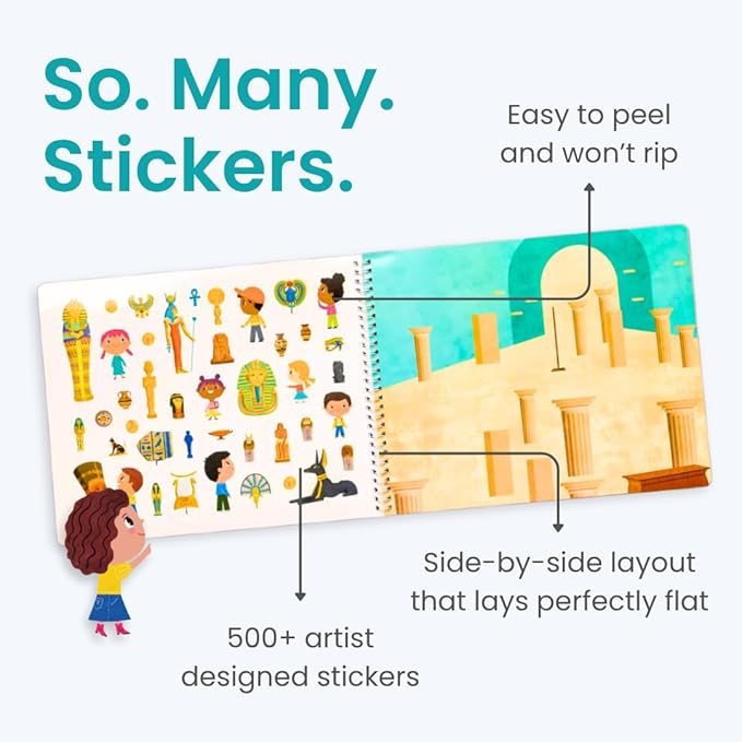CUPKIN Sticker Book for Kids 2-4, 500+ Kids Stickers, A Day at The Museum 12 Coloring Pages 12 Side by Side Scenes, Fun Toddler Travel Activity Coloring and Sticker Books for Ages 4-8 + 8-10