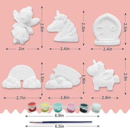Funto Paint Your Own Unicorn Painting Kit, Arts and Crafts Set, STEAM Project Creative Activity DIY Toys, with 6 Figurines, 6 Paint Pots, 1 Brush