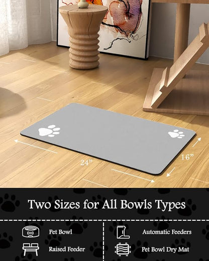 Pet Feeding Mat-Absorbent Dog Mat for Food and Water Bowl-No Stains Quick Dry Water Dispenser Mat-Dog Accessories Pet Supplies-Bowl for Messy Drinkers（LIGHTGREY,16"x24"
