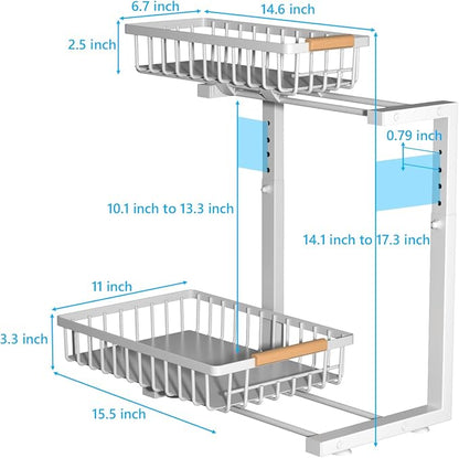 Merrylun Under Sink Organizers, 5 Adjustable Height，Metal Pull Out Under Sink
