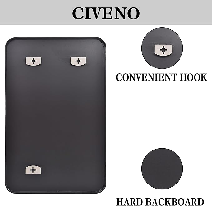 Bathroom Mirror, 48x36 inch Black Rectangle Wall Mirror, Metal Frame Rounded