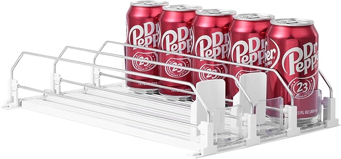 Drink Organizer for Fridge-White Automatic Pusher Glide, 12oz 16oz 20oz-Soda