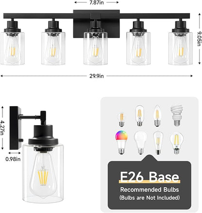 DIKAIDA 5-Light Black Bathroom Vanity Light, Modern Vanity Lighting Fixture