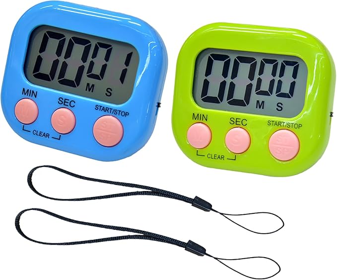 2 Pack Small Digital Kitchen Timer Magnetic Back and On/Off, Classroom Timers