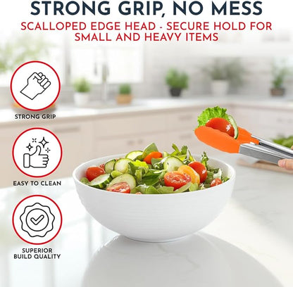 Kitchen Tongs for Cooking with Silicone Tips, Heat Resistant Tongs for Serving Food, 7-Inch, 9-Inch, 12-Inch Locking Silicone Tong, Set of 3 Salad Tong, Orange Kitchen Utensils