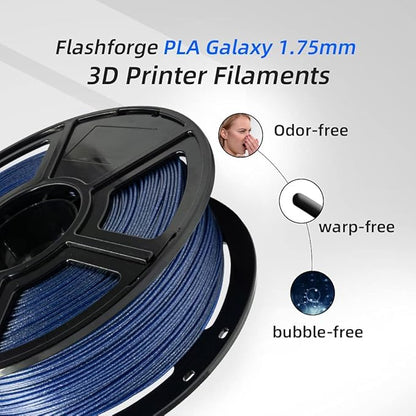 FLASHFORGE PLA Filament 1.75mm Galaxy Blue, 3D Printer Filament with Silver Glitter 1kg (2.2lbs) Spool, Dimensional Accuracy +/- 0.02mm, Shimmering 3D Printing Filament for Unique Finish