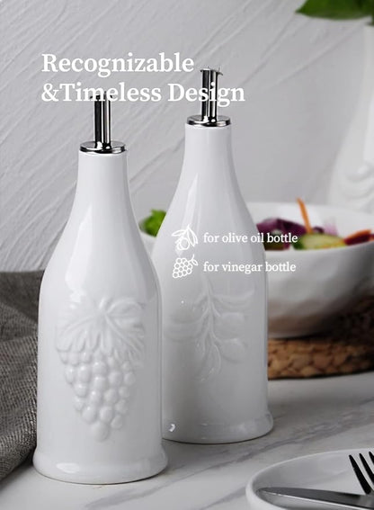 HOMBENE Ceramic Oil & Vinegar Dispenser Set, 12 oz/350ml, 2 Pack, Dripless Spout