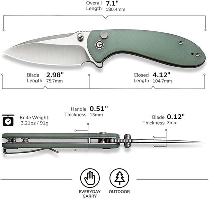 CIVIVI Faeger Pocket Folding Knife for EDC, 2.98" Swedish 14C28N Blade G10 Handle, Reversible Clip for Men Women Outdoor Carry C24031-3 (Natural)